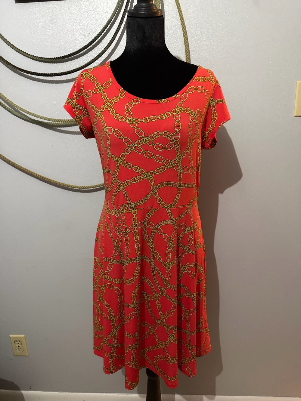 Michael Kors Red Short-Sleeve Chain-Print Mini Dress